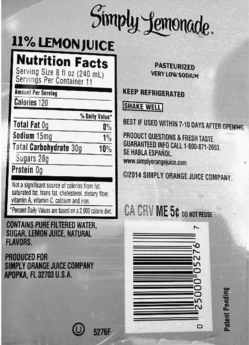 Figure 1. The lemonade container with the circled U indicating it is (literally) kosher.